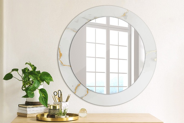 Round printed mirror White golden marble