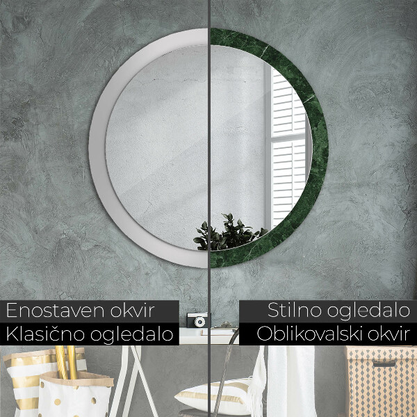 Round printed mirror Green marble