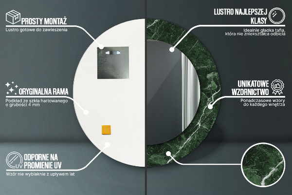 Round printed mirror Green marble