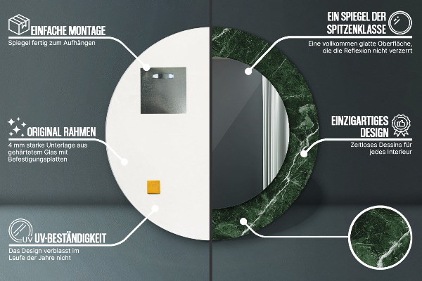 Round printed mirror Green marble