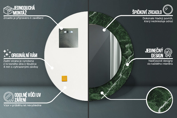 Round printed mirror Green marble