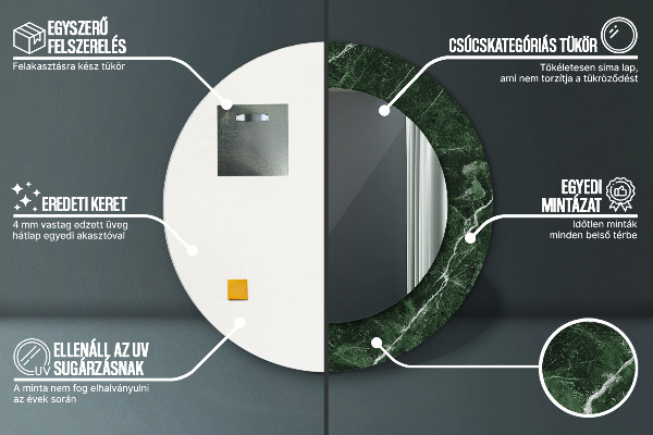 Round printed mirror Green marble