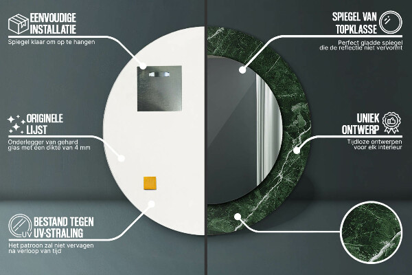 Round printed mirror Green marble