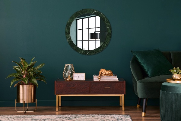 Round printed mirror Green marble