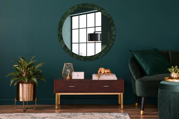 Round printed mirror Green marble