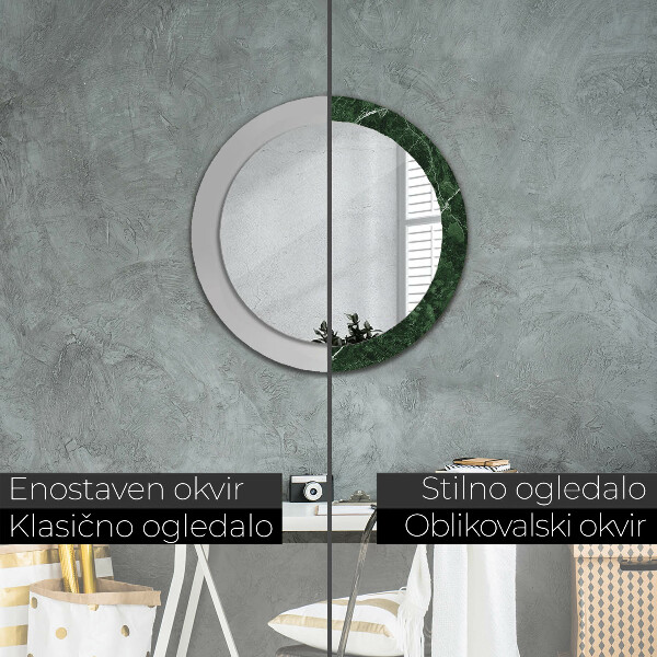 Round printed mirror Green marble