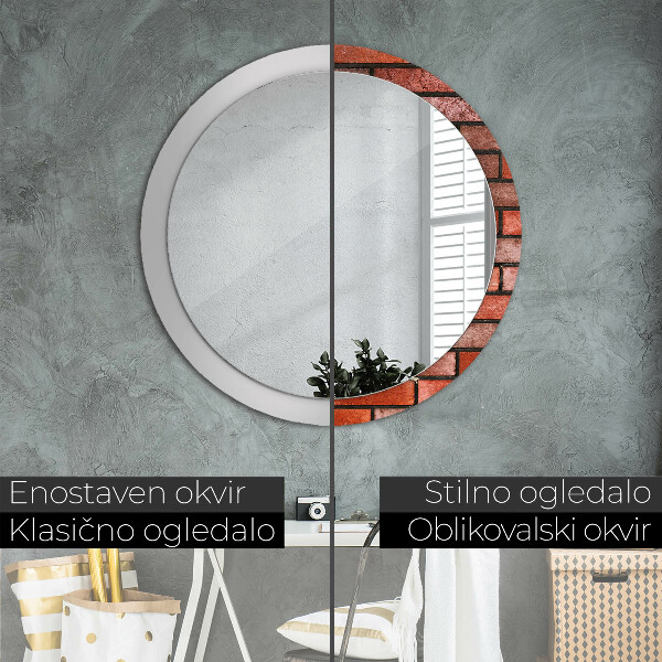 Round printed mirror Red brick