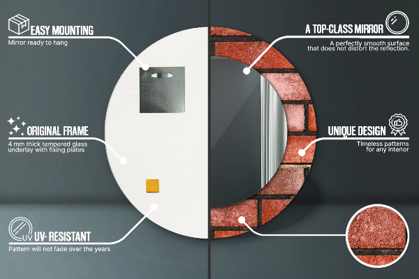 Round printed mirror Red brick