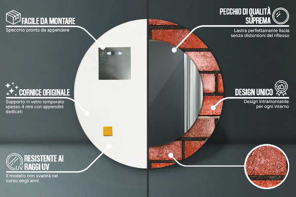 Round printed mirror Red brick