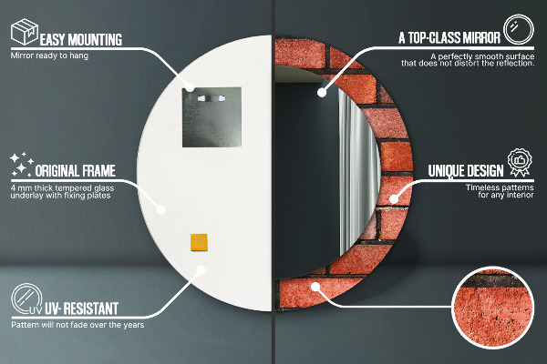 Round printed mirror Red brick