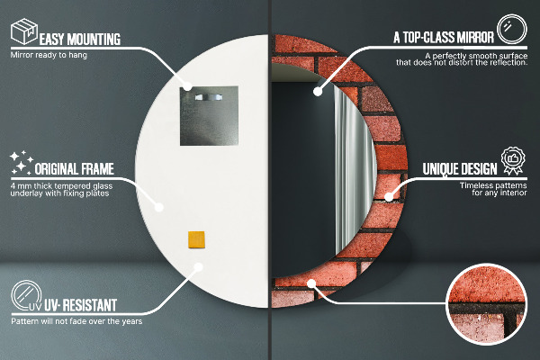 Round printed mirror Red brick