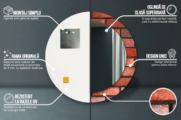 Round printed mirror Red brick