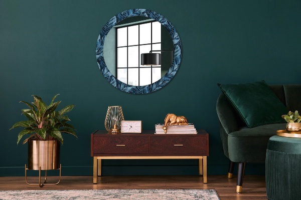 Round wall mirror decor Jungle leaves