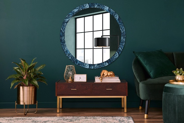 Round wall mirror decor Jungle leaves
