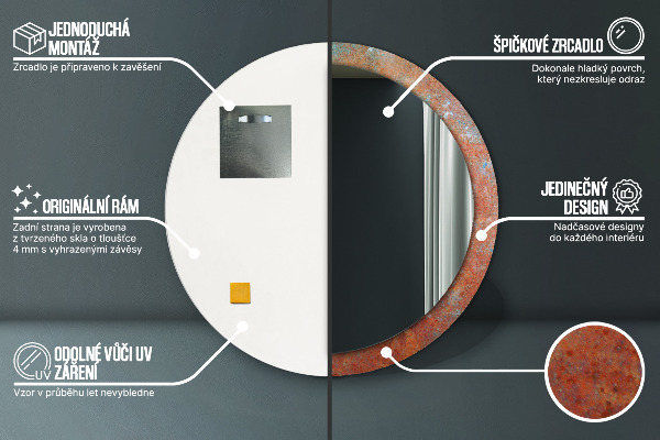 Round wall mirror decor Rusty metal