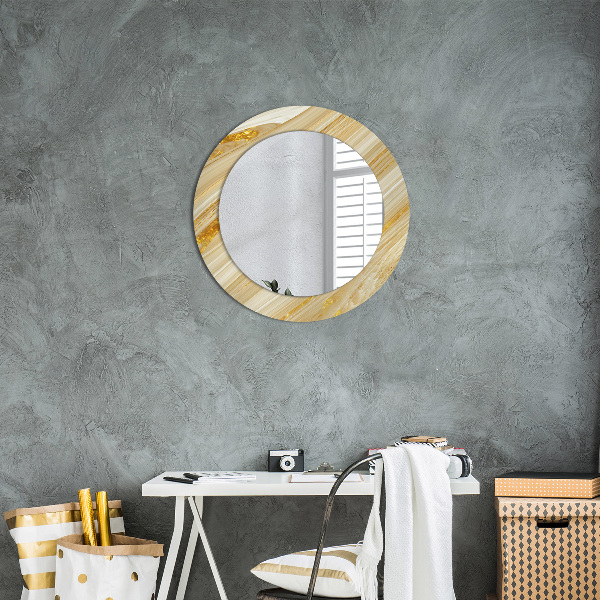 Round mirror frame with print Golden abstract