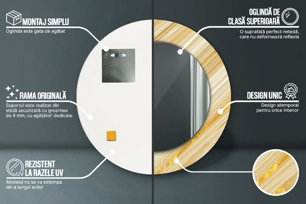 Round mirror frame with print Golden abstract