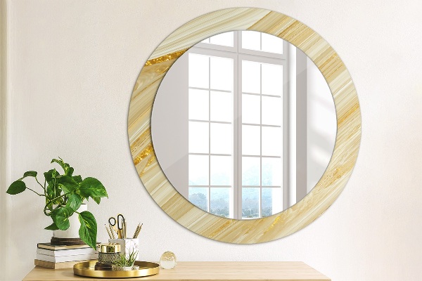 Round mirror frame with print Golden abstract