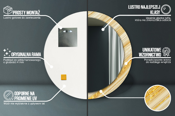 Round mirror frame with print Golden abstract