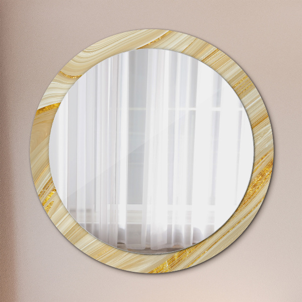 Round mirror frame with print Golden abstract
