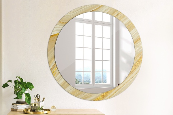 Round mirror frame with print Golden abstract