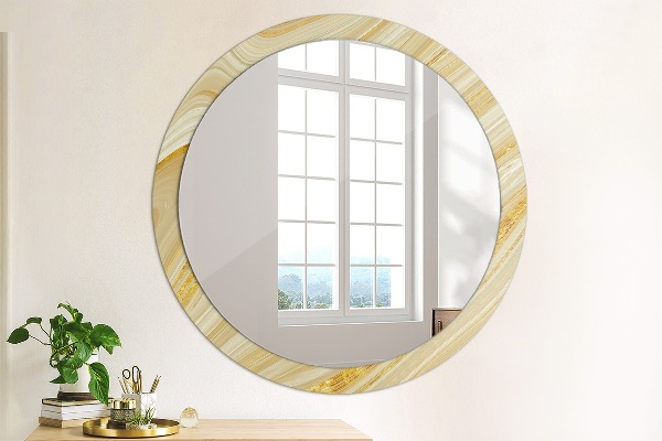 Round mirror frame with print Golden abstract