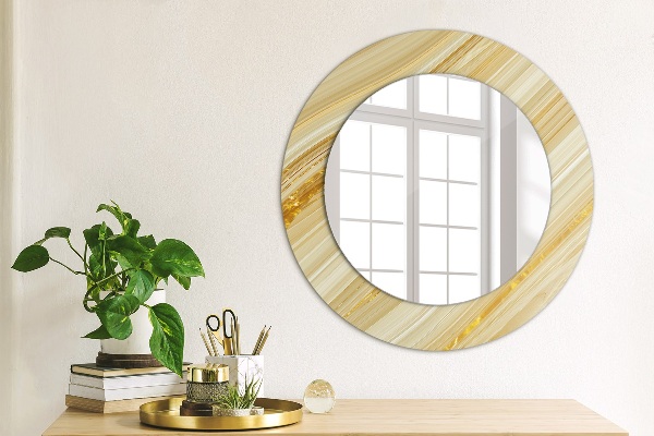 Round mirror frame with print Golden abstract