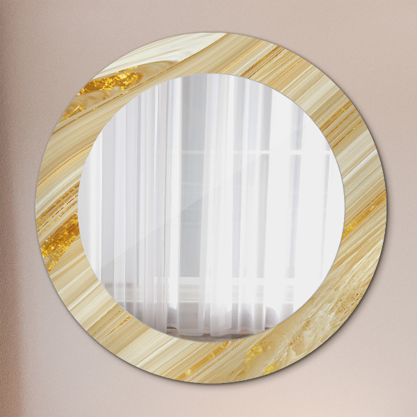 Round mirror frame with print Golden abstract