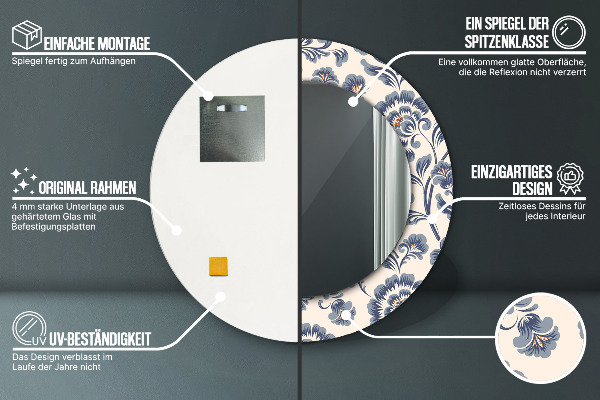 Round mirror frame with print Flower pattern