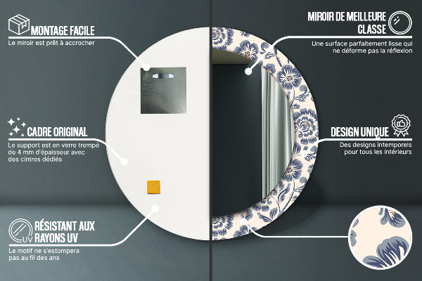 Round mirror frame with print Flower pattern