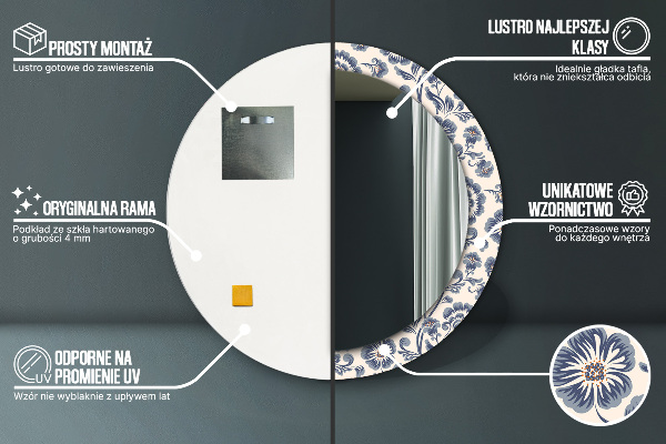 Round mirror frame with print Flower pattern