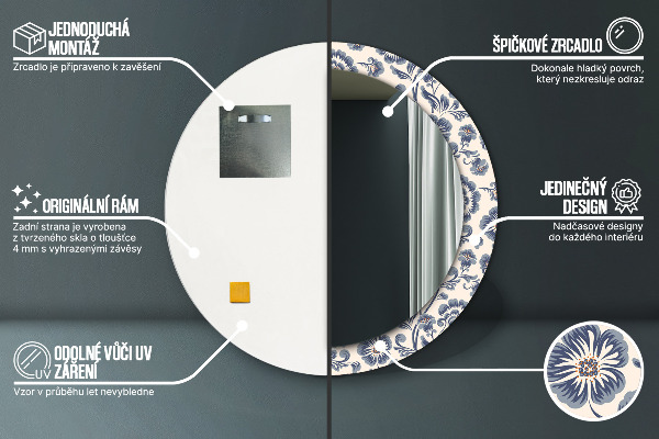 Round mirror frame with print Flower pattern