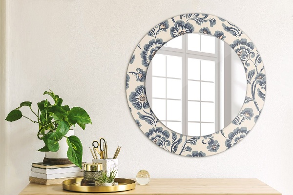 Round mirror frame with print Flower pattern