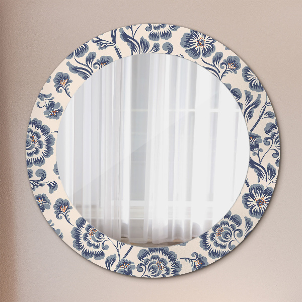 Round mirror frame with print Flower pattern