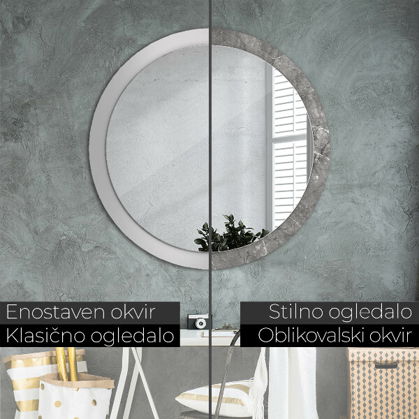 Round mirror frame with print Rustic marble