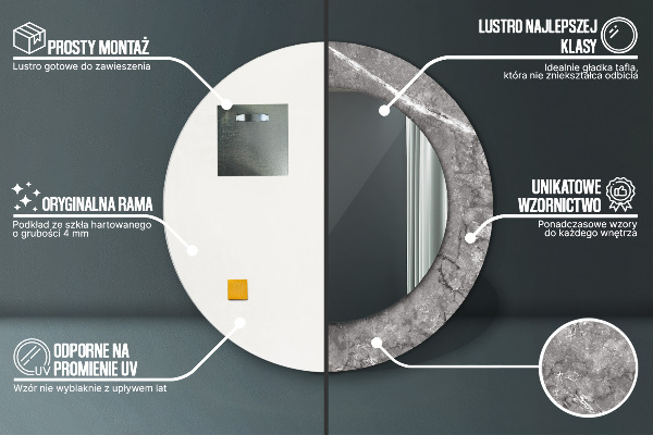 Round mirror frame with print Rustic marble