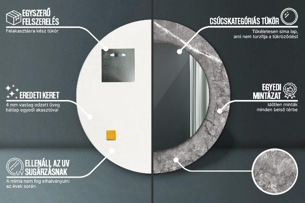 Round mirror frame with print Rustic marble