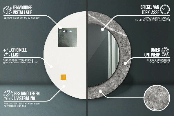 Round mirror frame with print Rustic marble