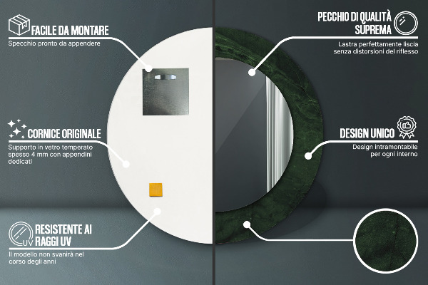 Round printed mirror Green marble