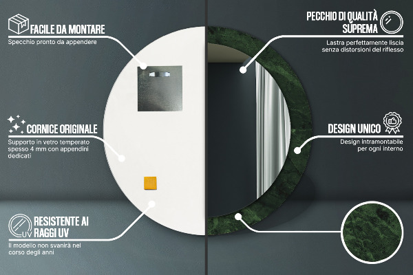 Round printed mirror Green marble