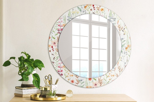 Round printed mirror Wild flowers
