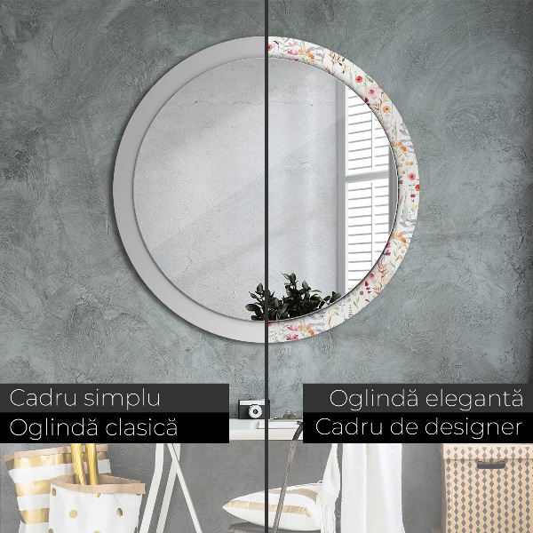 Round printed mirror Wild flowers