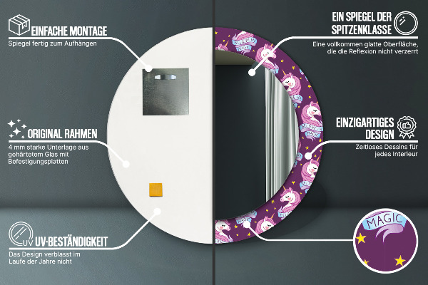 Round decorative mirror Unicorn stars