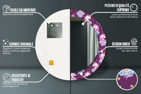 Round decorative mirror Unicorn stars