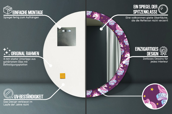 Round decorative mirror Unicorn stars