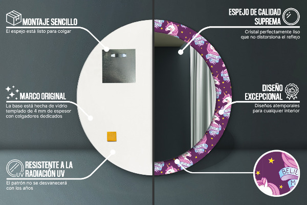 Round decorative mirror Unicorn stars