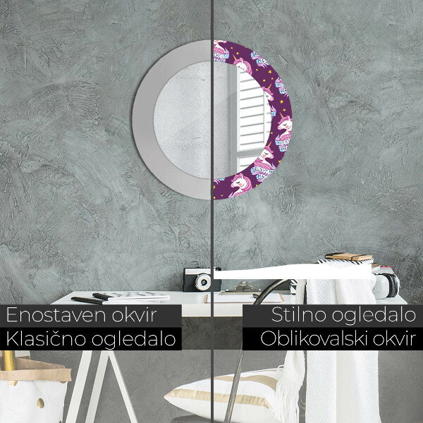 Round decorative mirror Unicorn stars