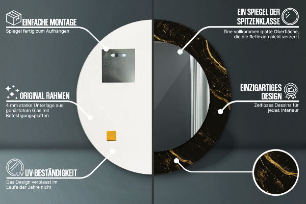 Round decorative mirror Black marble