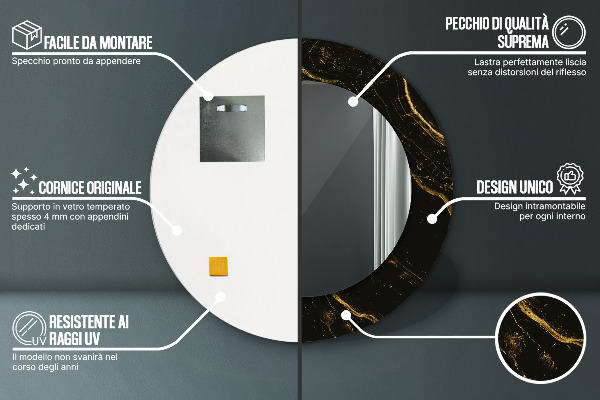 Round decorative mirror Black marble