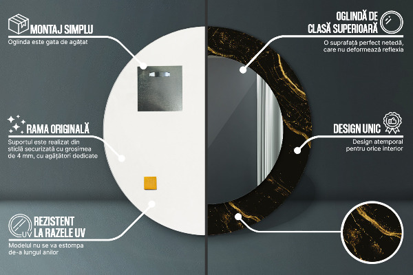 Round decorative mirror Black marble